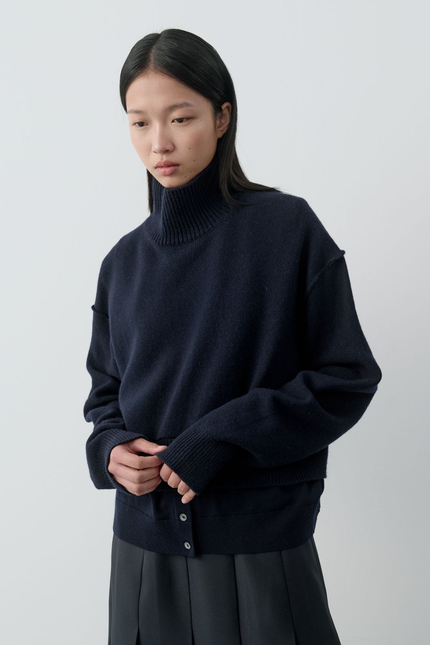 Layered Bottom High Neck Knit