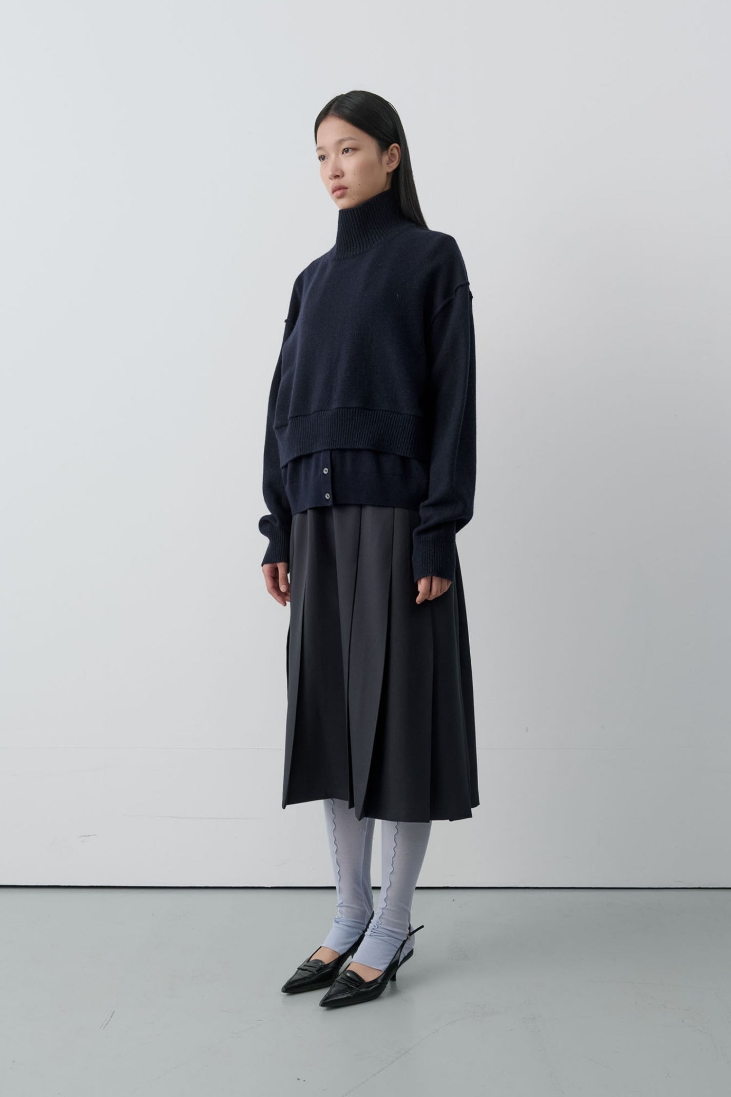 Layered Bottom High Neck Knit