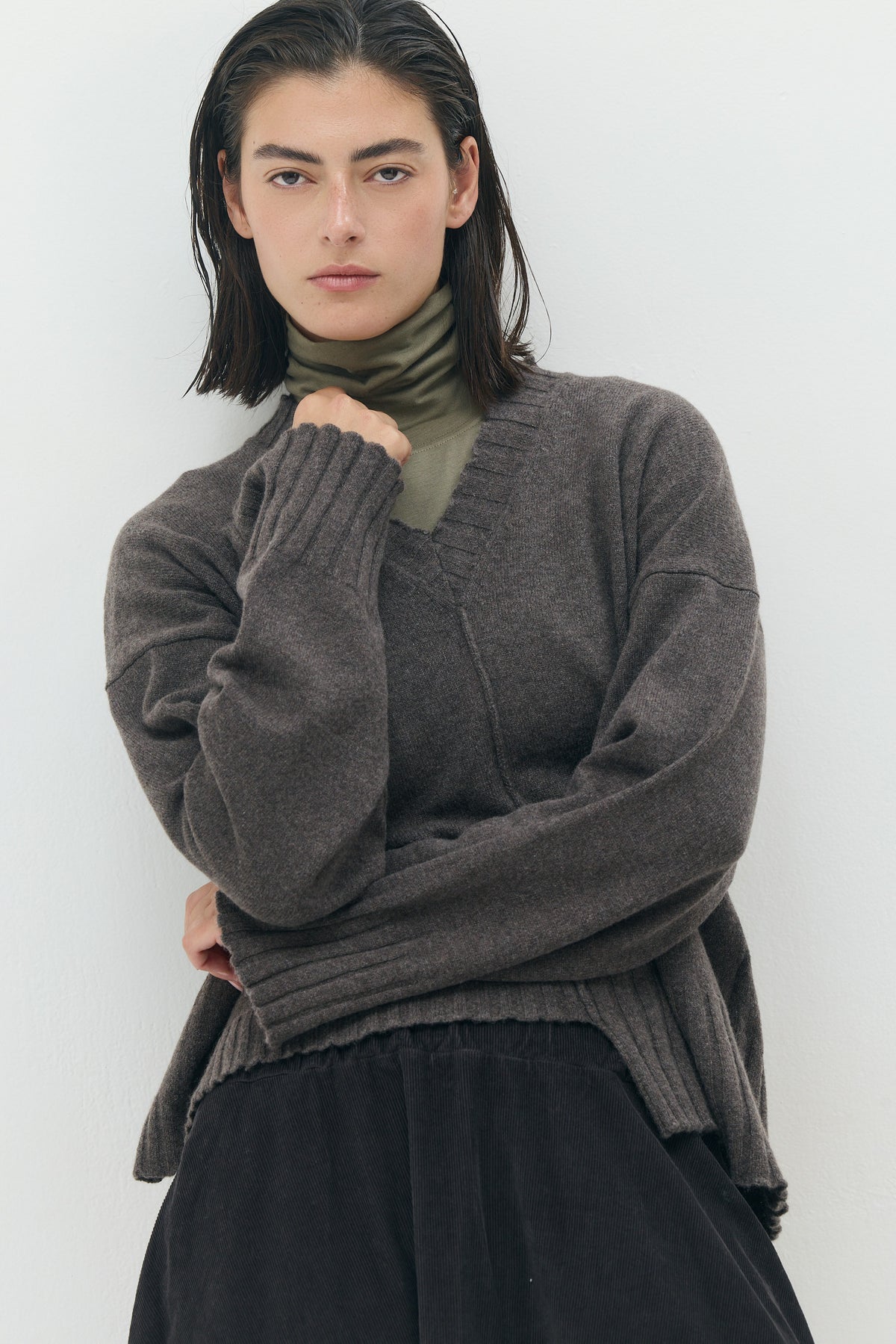 Brown V-Neck Pullover