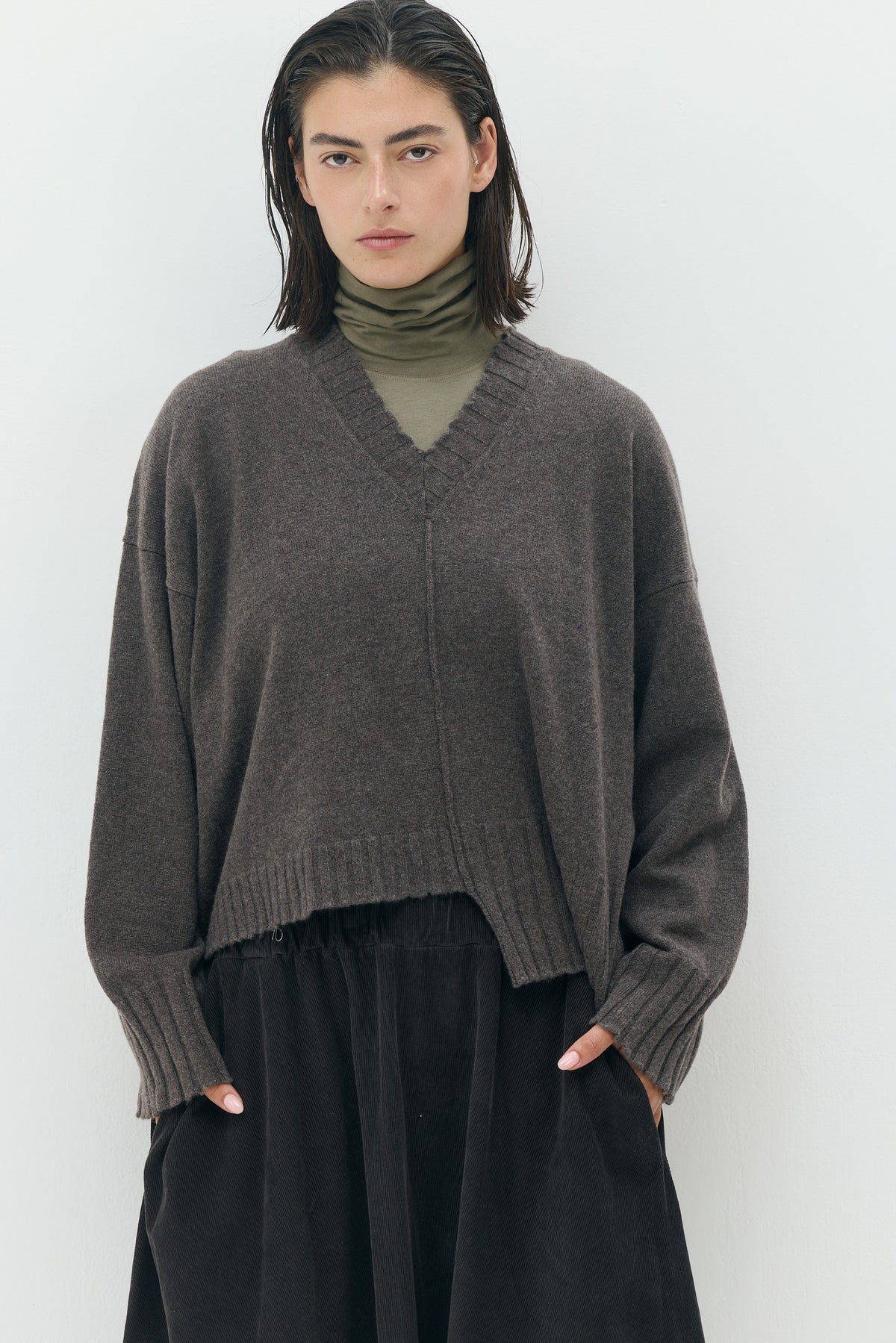 Brown V-Neck Pullover
