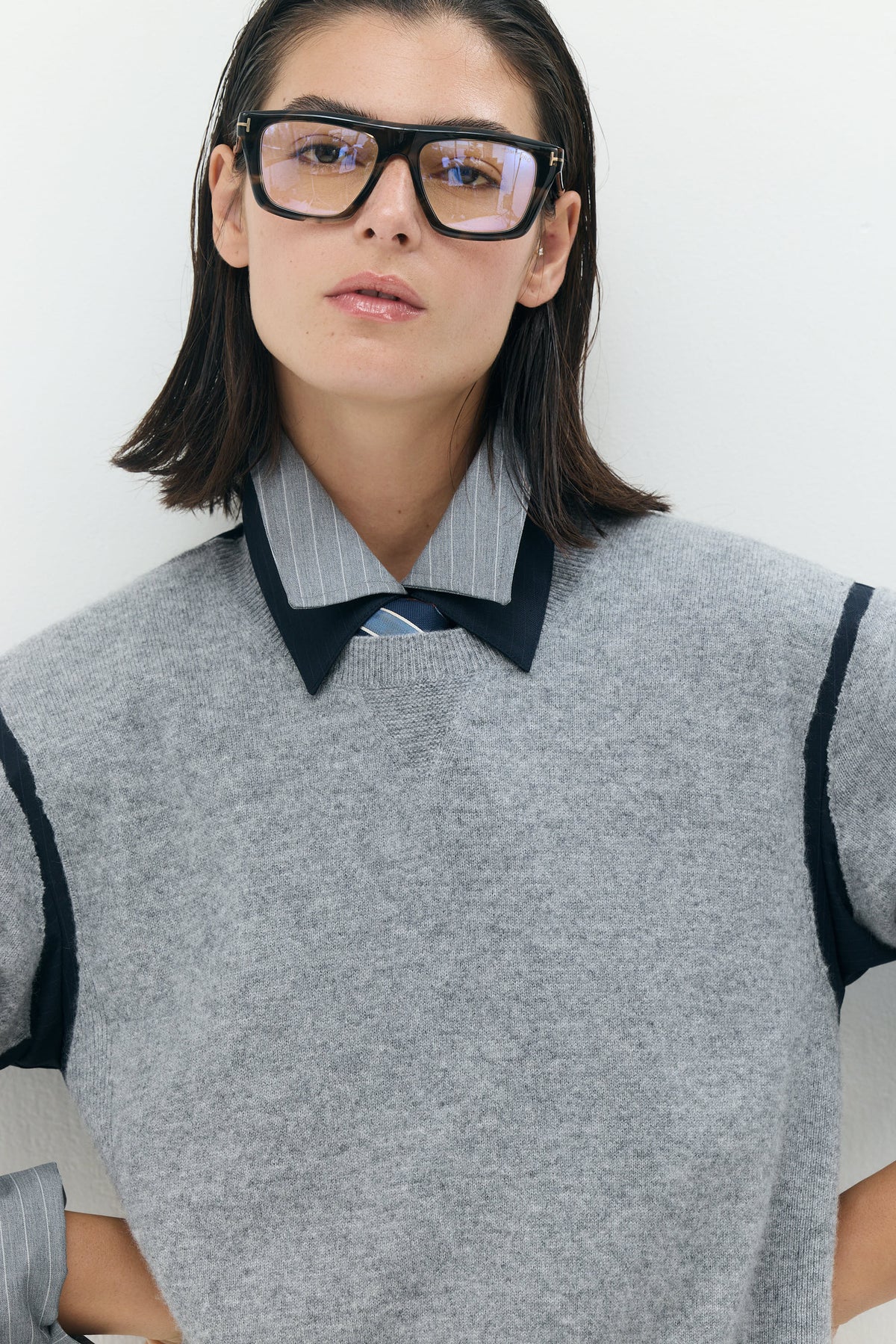 Cashmere Shirt Paneled Knit
