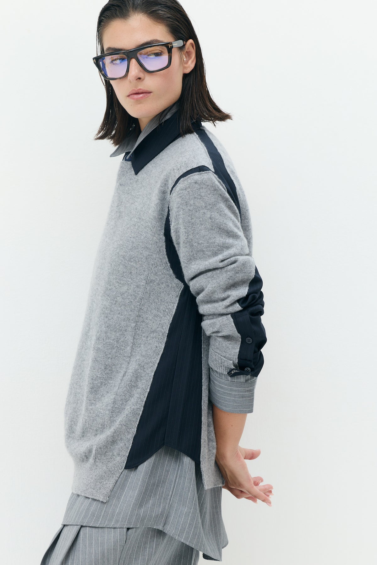 Cashmere Shirt Paneled Knit