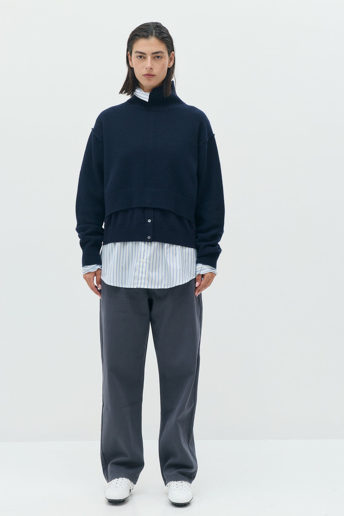 Layered Bottom High Neck Knit
