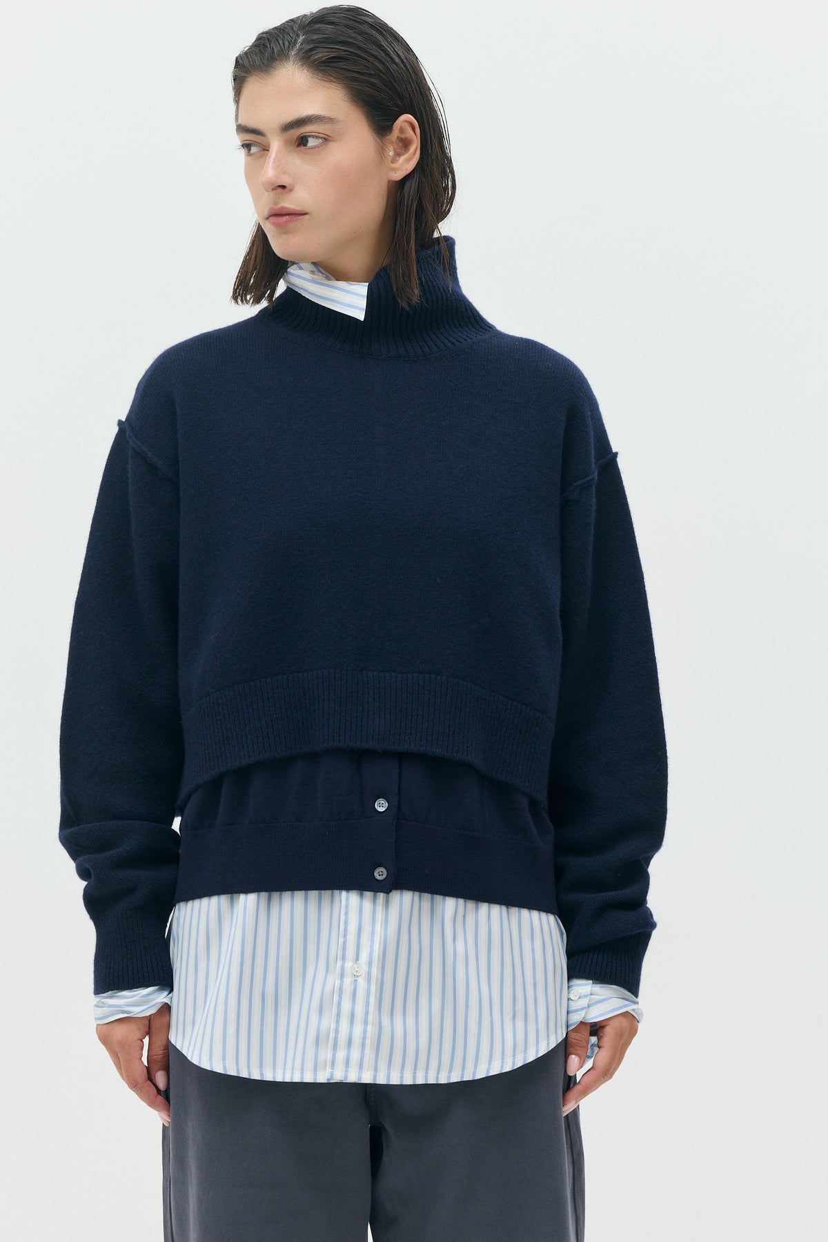 Layered Bottom High Neck Knit