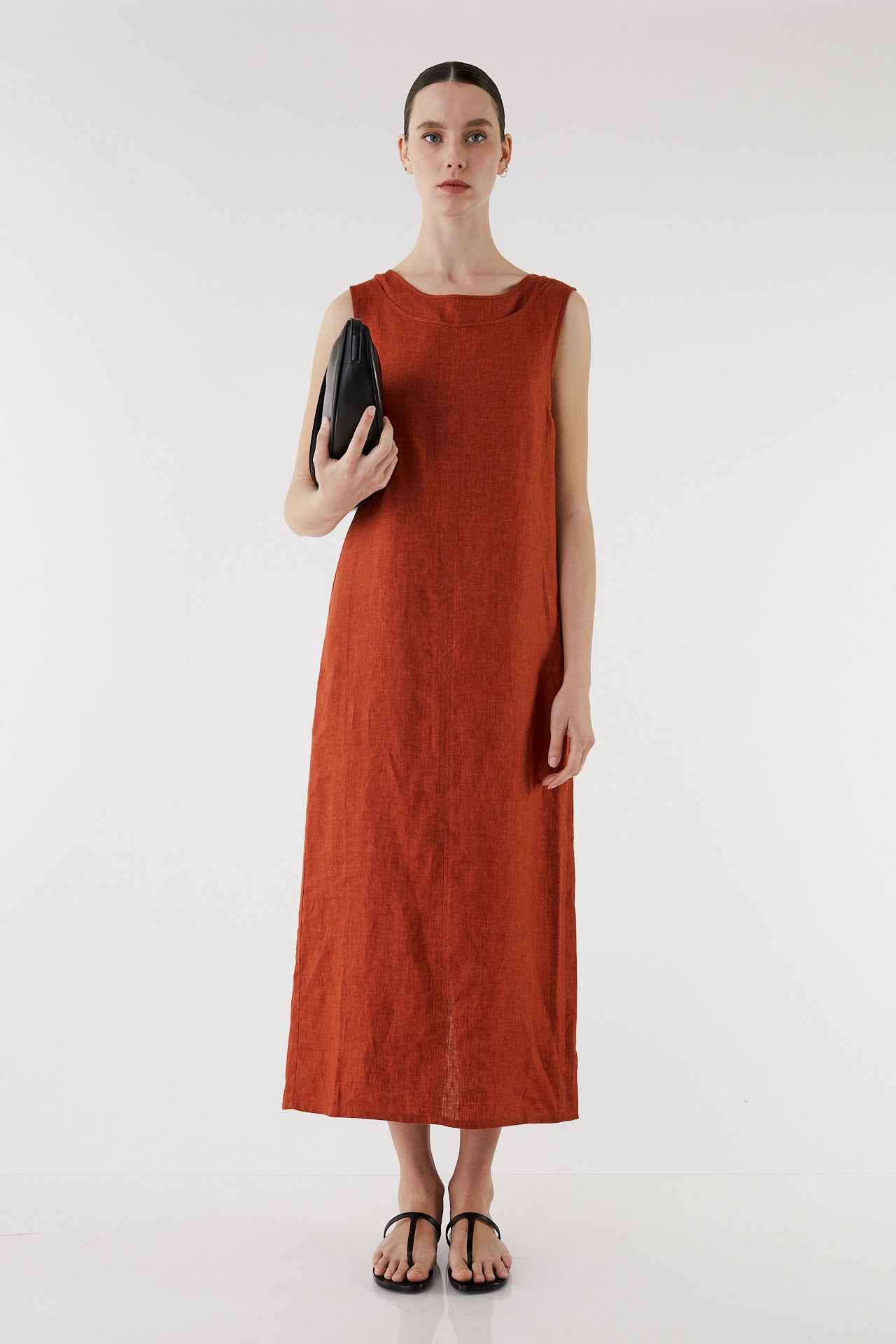 Uoda red Linen Double-Layer Dress