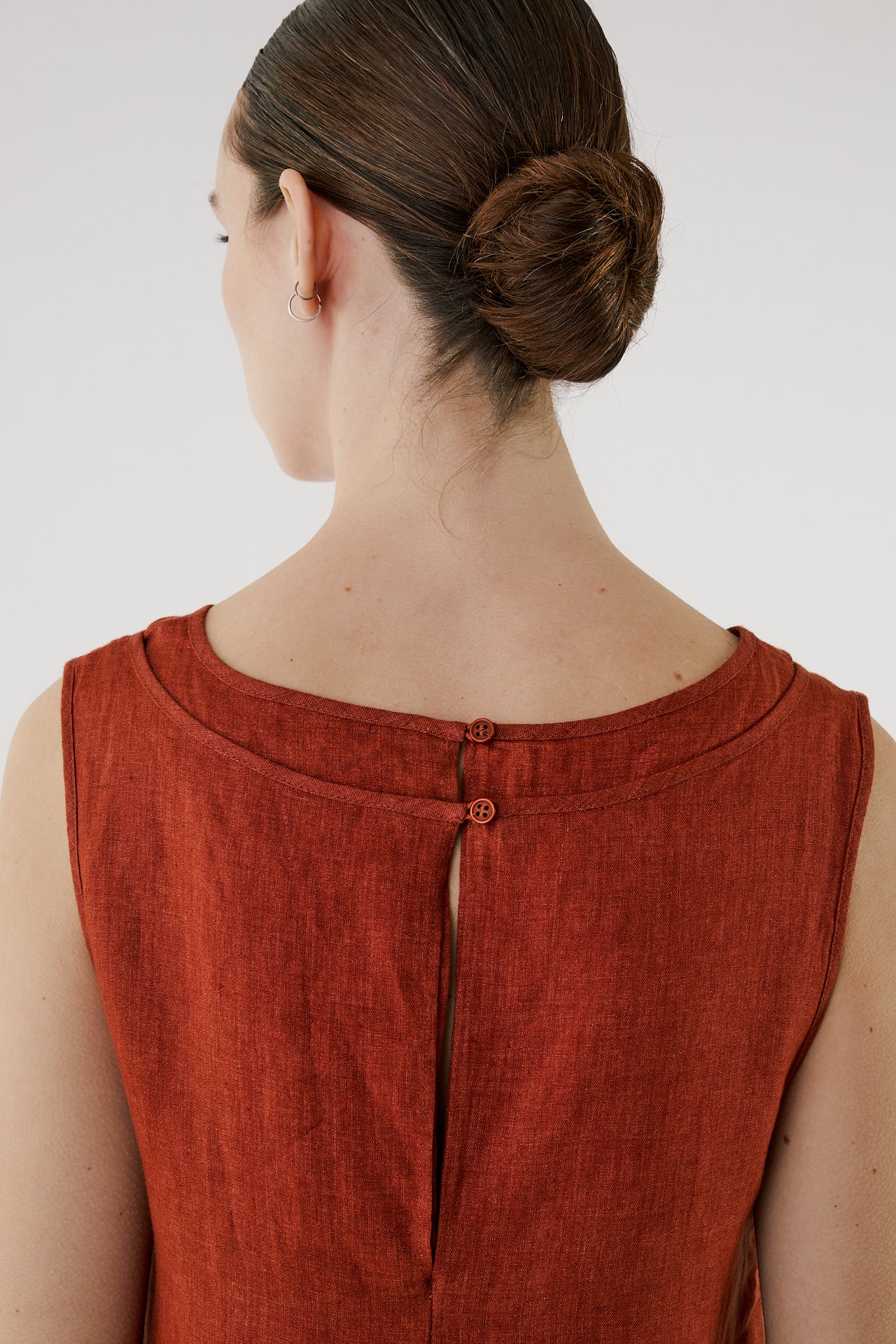 Uoda red Linen Double-Layer Dress