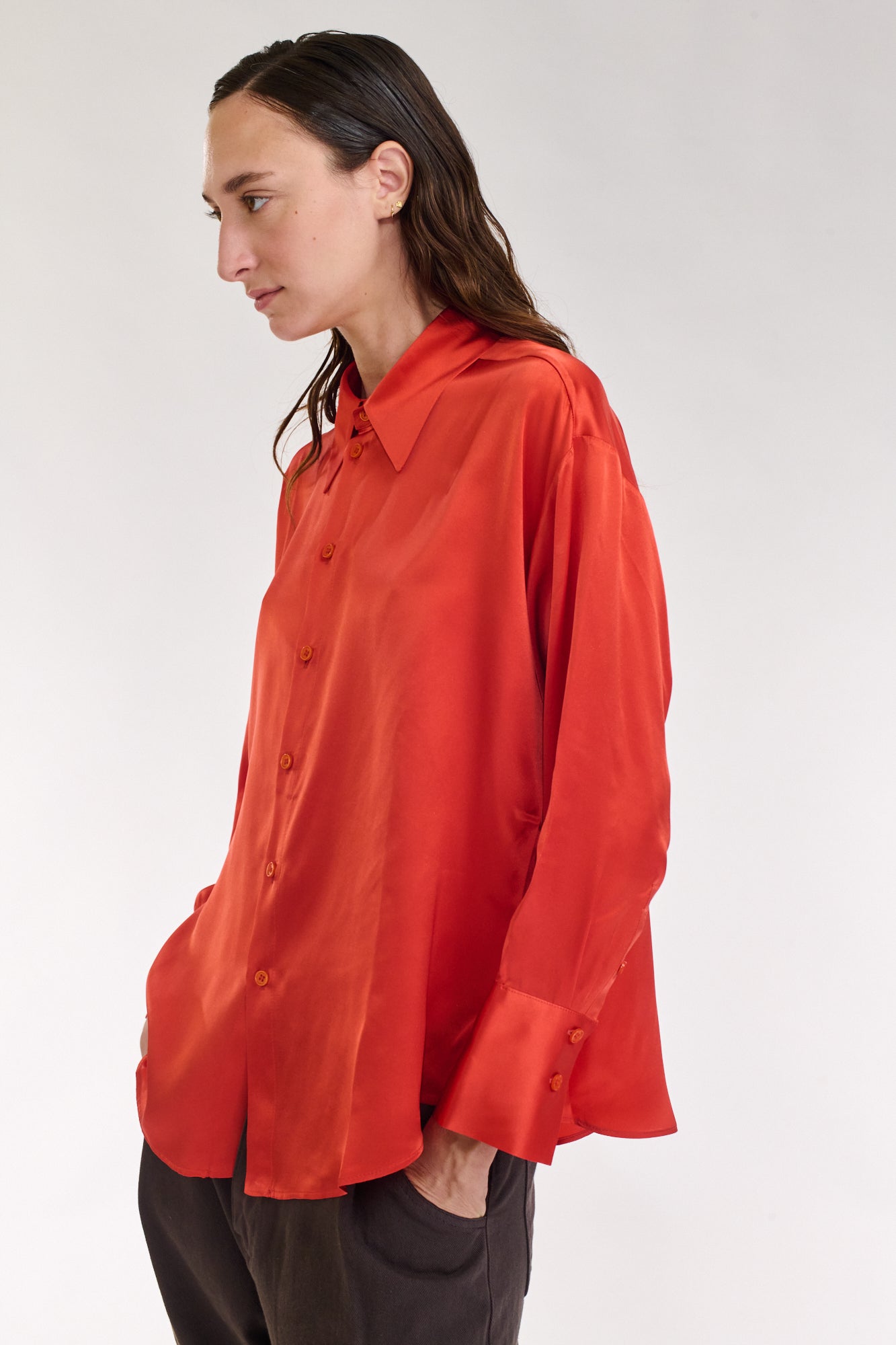 ORANGE SILKY SHIRT