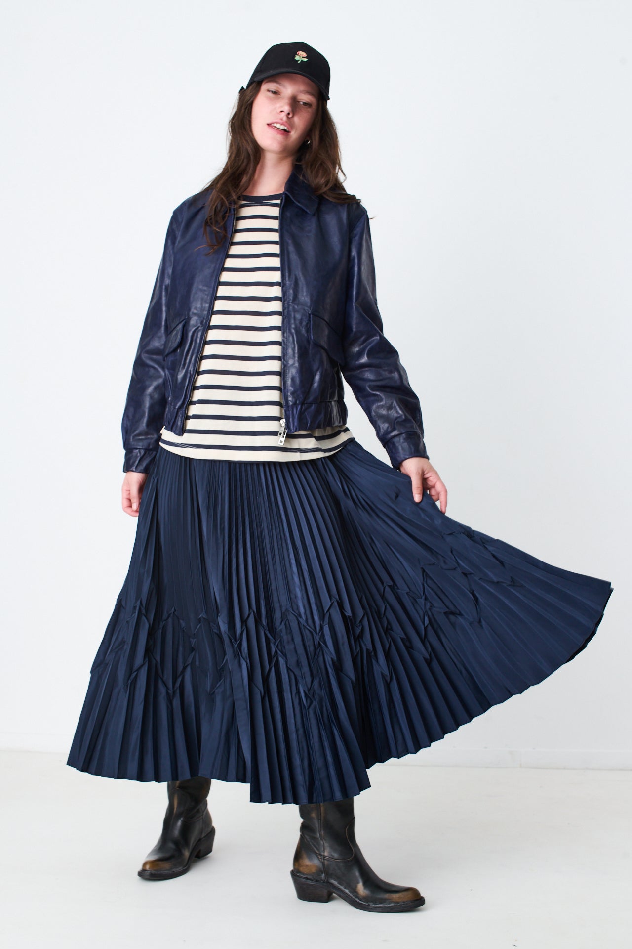 NAVY RIVERA SKIRT