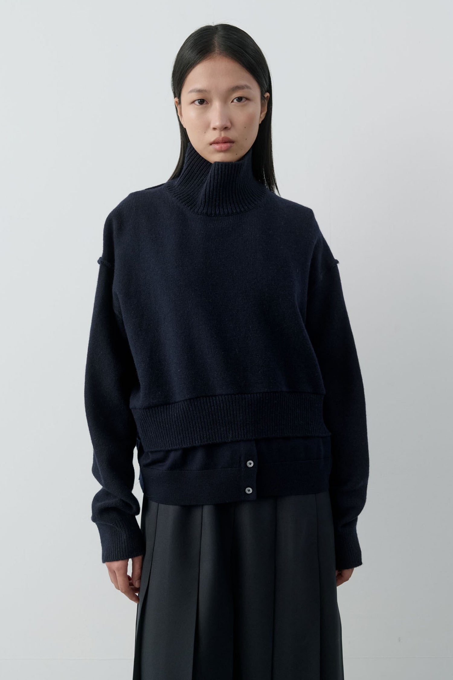 Layered Bottom High Neck Knit