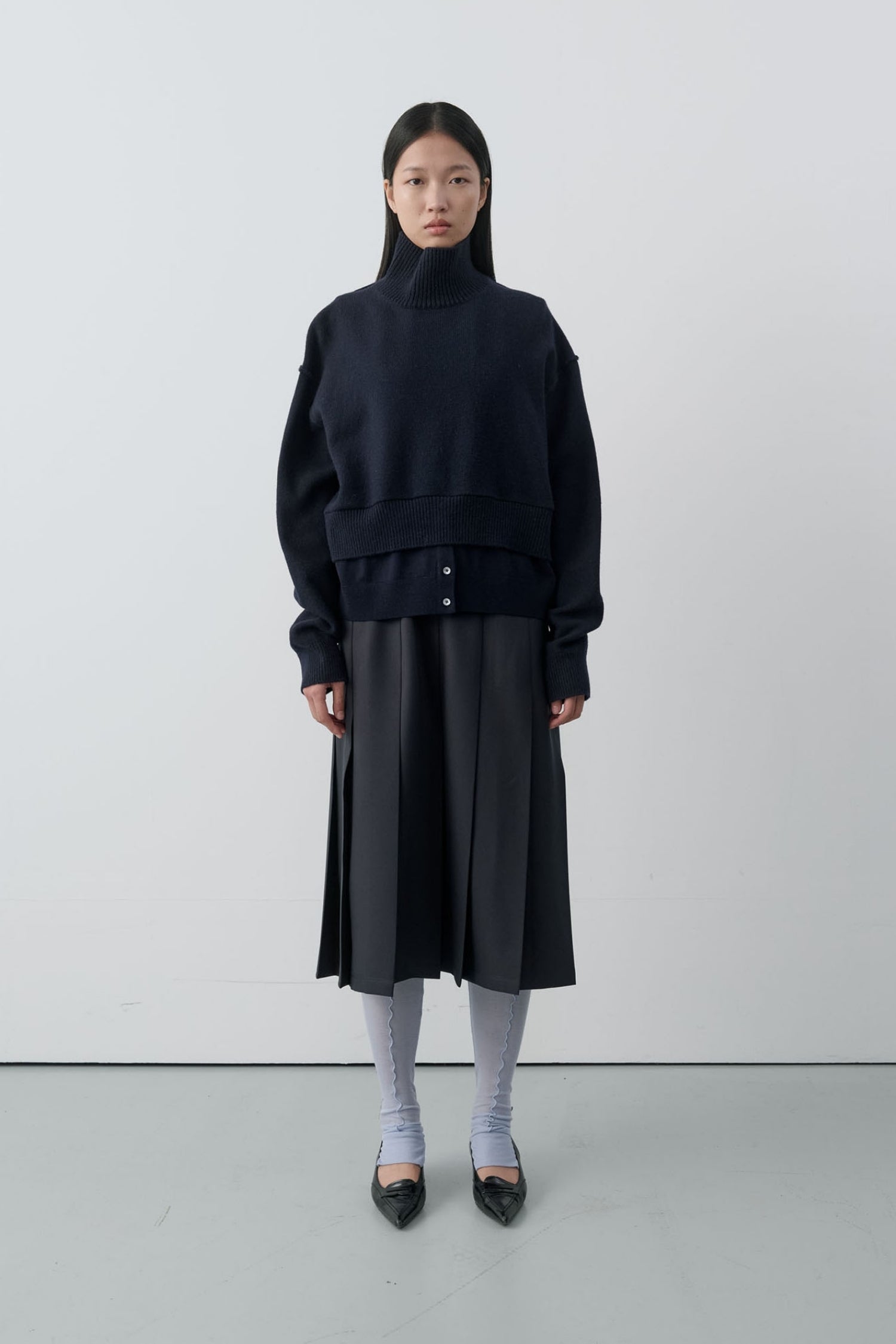 Layered Bottom High Neck Knit