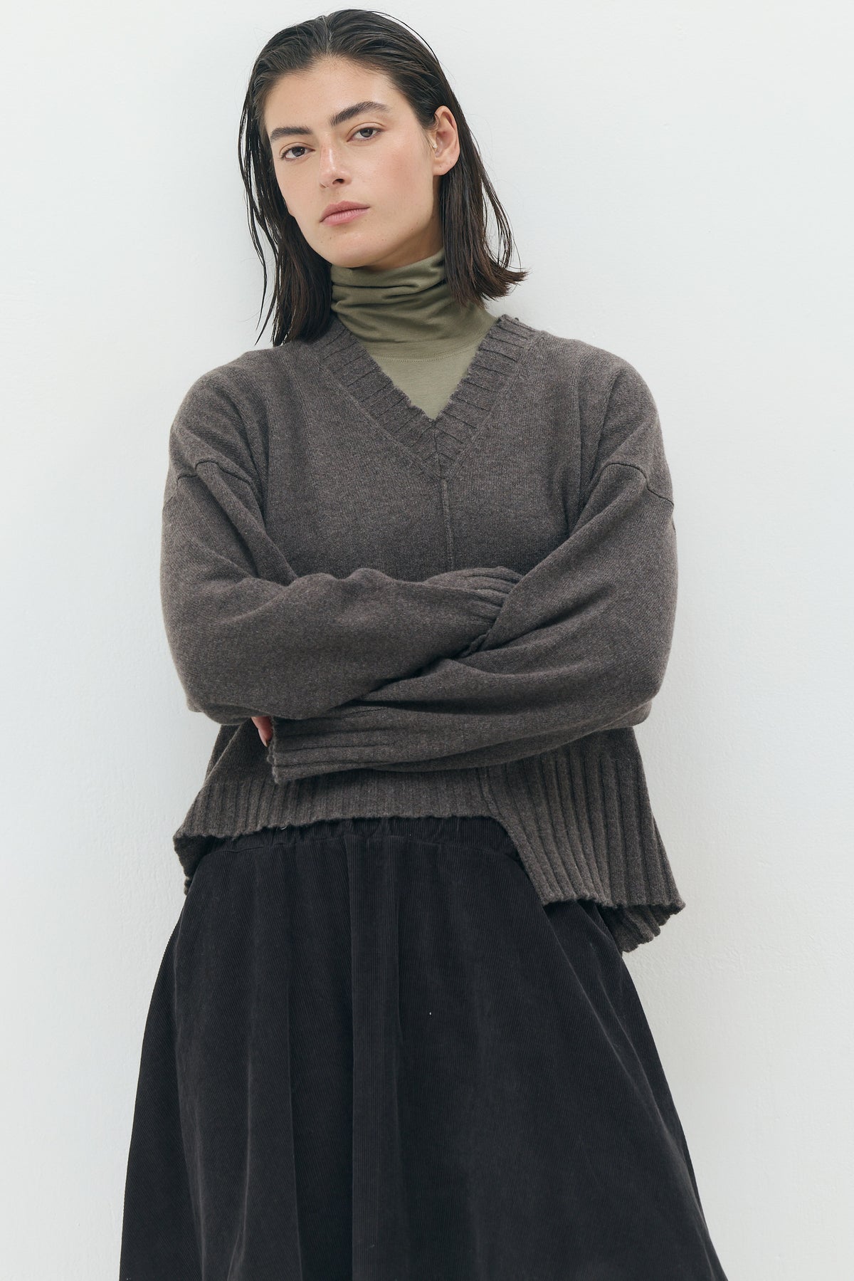 Brown V-Neck Pullover
