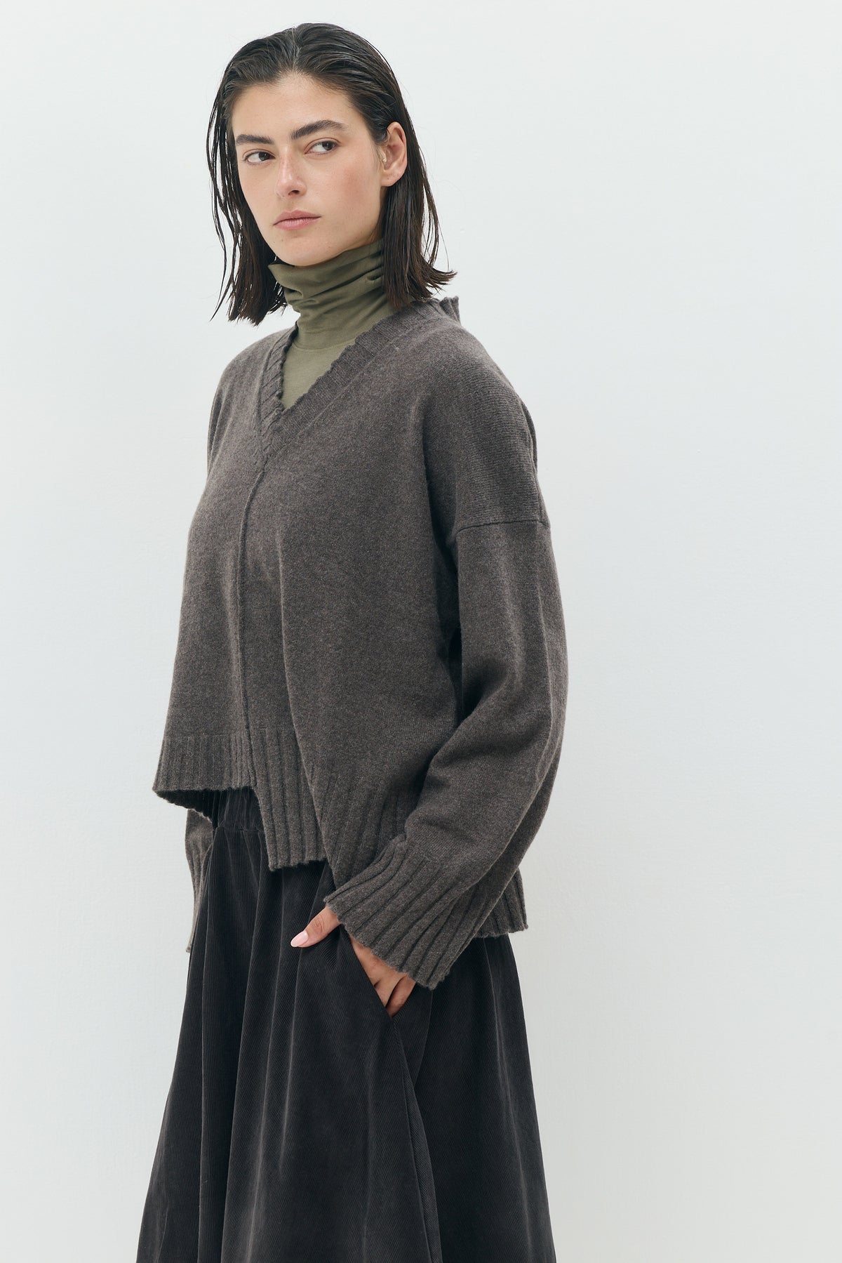 Brown V-Neck Pullover