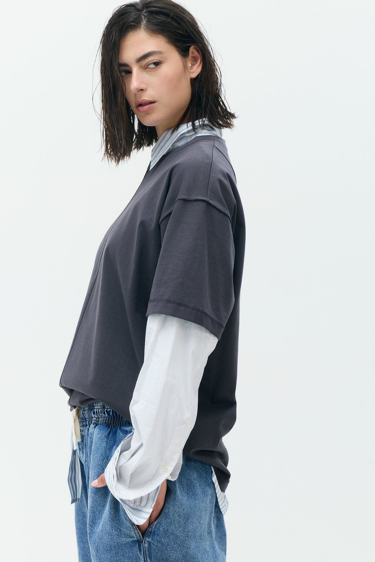 Layered Shirt-Sleeve Tee
