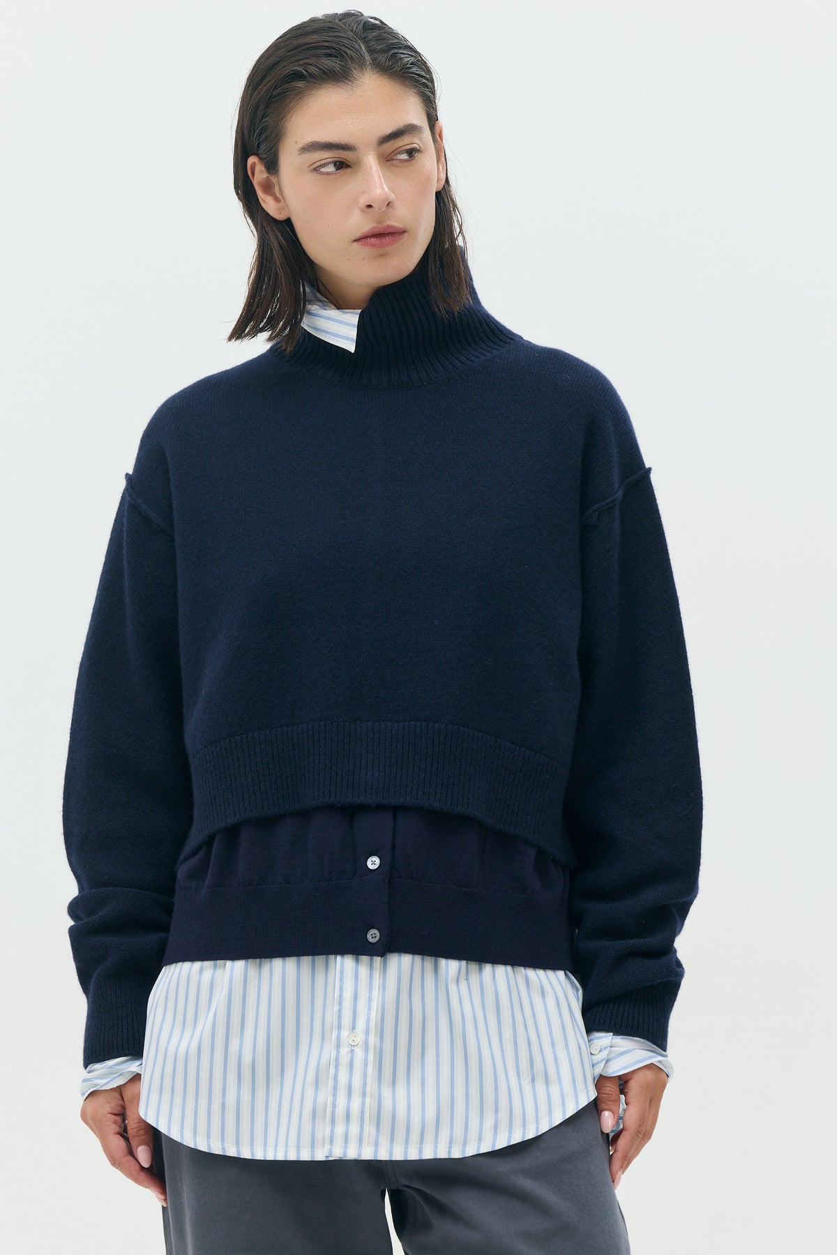 Layered Bottom High Neck Knit