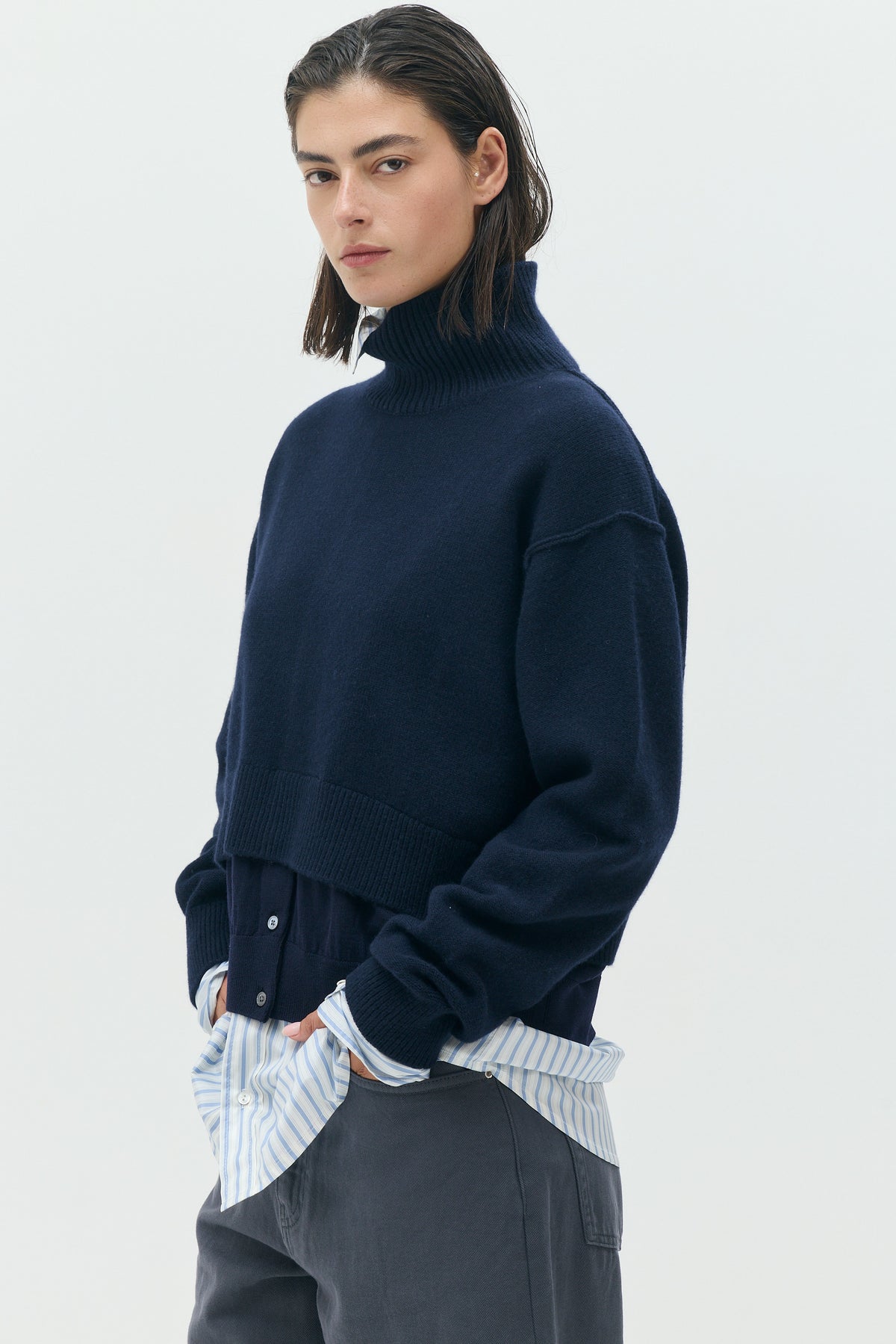 Layered Bottom High Neck Knit