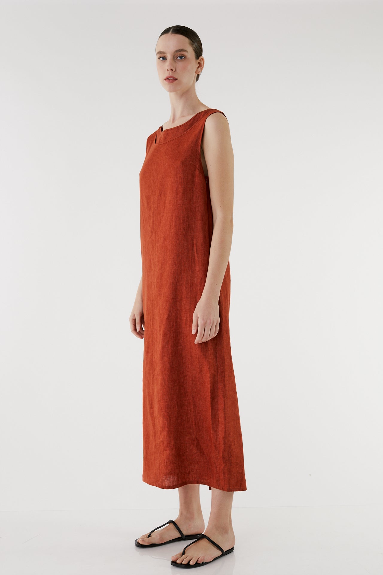 Uoda red Linen Double-Layer Dress